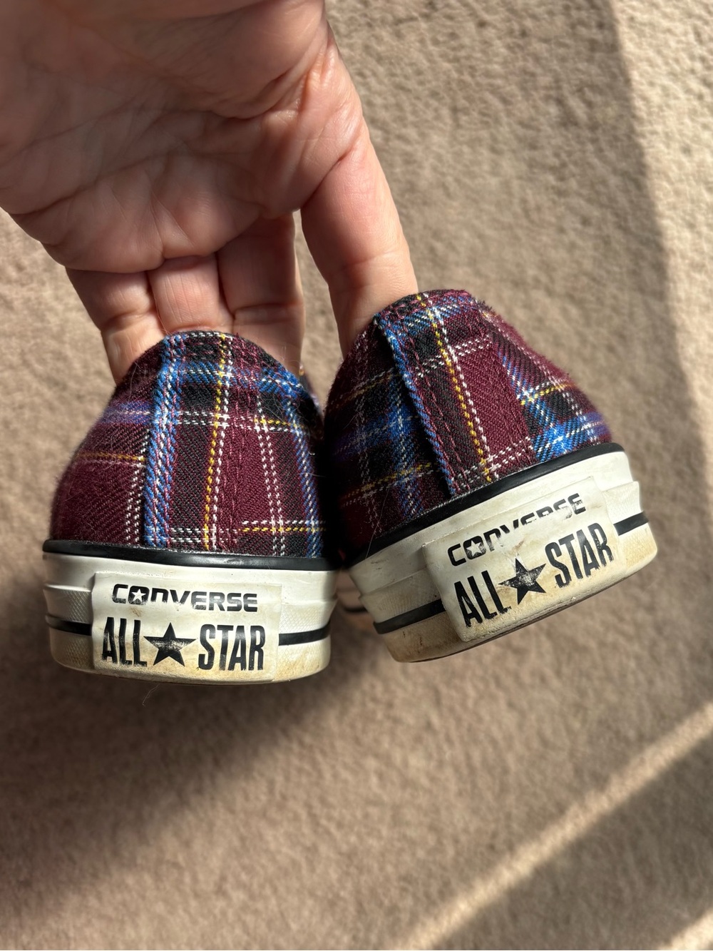 Plaid Low-Top ConverseSneakers - Burgundy and Black - Picture 5 of 7